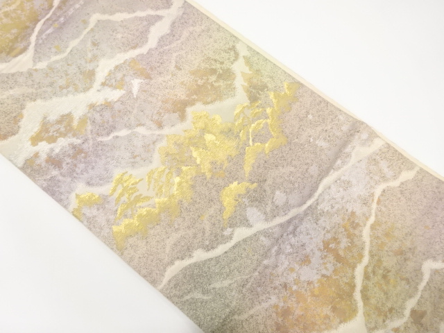 アンティーク　服部織物製　こはく錦　山並模様織り出し袋帯（材料）